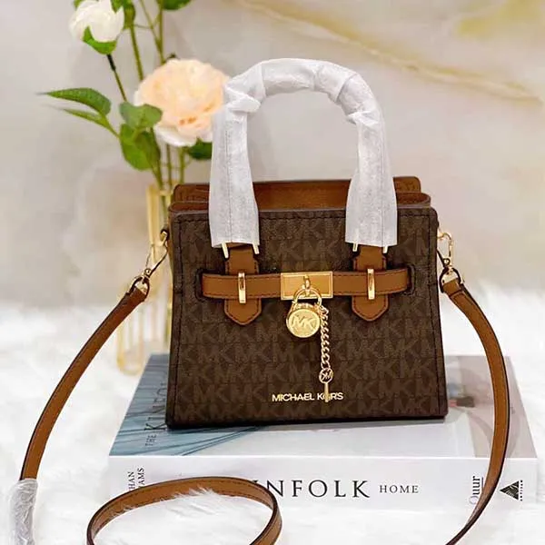 Túi Đeo Chéo Michael Kors MK Hamilton Satchel Mini Signature Màu Nâu - 3