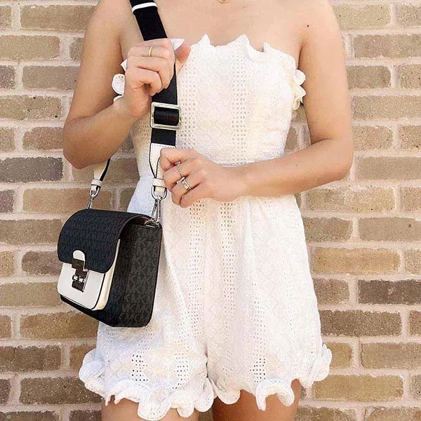 Túi Đeo Chéo Michael Kors MK Sloan Editor Medium Flap Messenger Màu Đen Trắng - Túi xách - Vua Hàng Hiệu