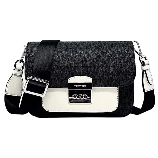 Túi Đeo Chéo Michael Kors MK Sloan Editor Medium Flap Messenger Màu Đen Trắng - Túi xách - Vua Hàng Hiệu