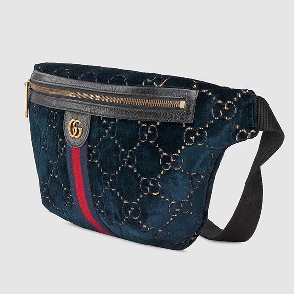 Túi Đeo Hông Gucci Velvet GG Monogram Web Belt Bag 574968 Màu Xanh Size 80 - 3