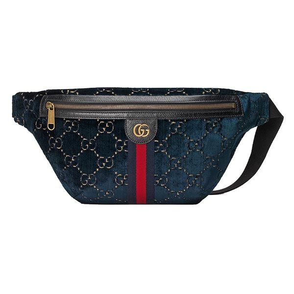Túi Đeo Hông Gucci Velvet GG Monogram Web Belt Bag 574968 Màu Xanh Size 80 - 2