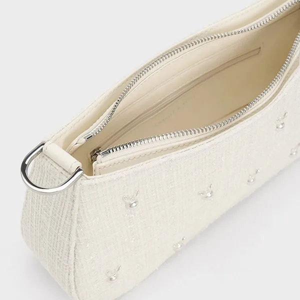 Túi Đeo Vai Charles & Keith CNK Bunny Tweed Shoulder Bag 20671486 Màu Trắng