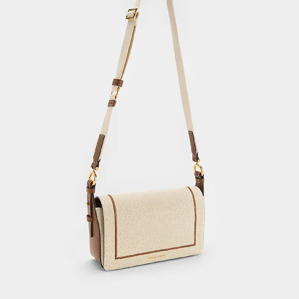 Túi Đeo Vai Charles & Keith CNK Choco Astra Chain Handle Canvas Bag 20782032_CHOCO_M Màu Nâu Be