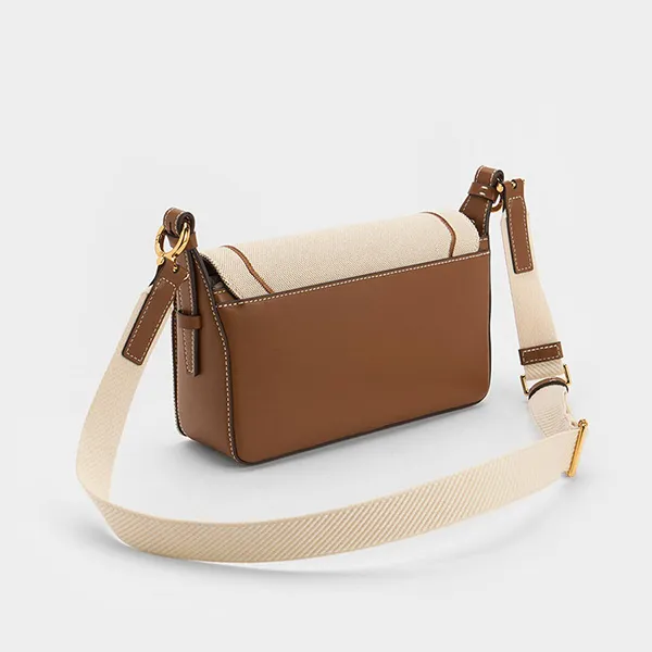 Túi Đeo Vai Charles & Keith CNK Choco Astra Chain Handle Canvas Bag 20782032_CHOCO_M Màu Nâu Be