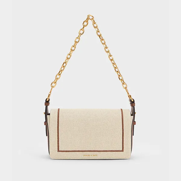 Túi Đeo Vai Charles & Keith CNK Choco Astra Chain Handle Canvas Bag 20782032_CHOCO_M Màu Nâu Be