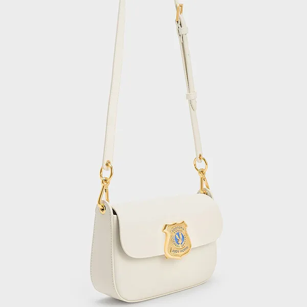 Túi Đeo Vai Charles & Keith CNK Judy Hopps Metallic Accent Shoulder Bag Chalk 50271098 Màu Trắng