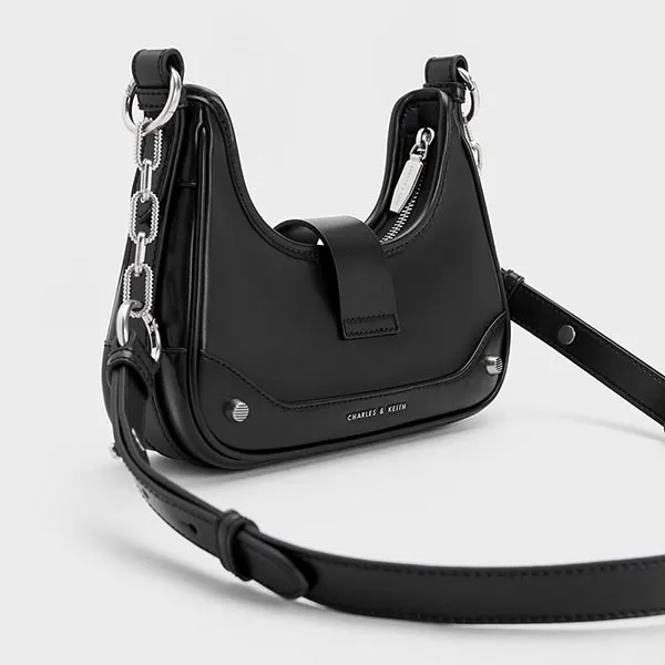 Túi Đeo Vai Charles & Keith CNK Winslet Belted Hobo Bag 40271053 Màu Đen