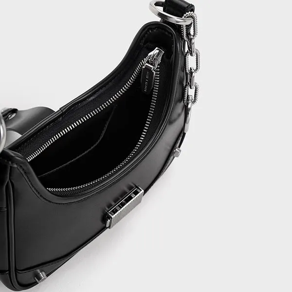 Túi Đeo Vai Charles & Keith CNK Winslet Belted Hobo Bag 40271053 Màu Đen