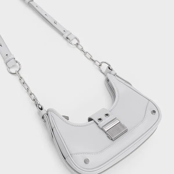 Túi Đeo Vai Charles & Keith CNK Winslet Belted Hobo Bag 40271053 Màu Xám Nhạt
