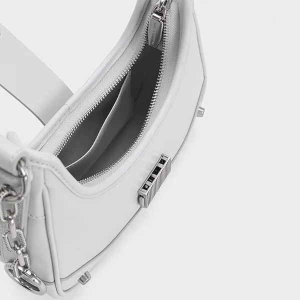 Túi Đeo Vai Charles & Keith CNK Winslet Belted Hobo Bag 40271053 Màu Xám Nhạt