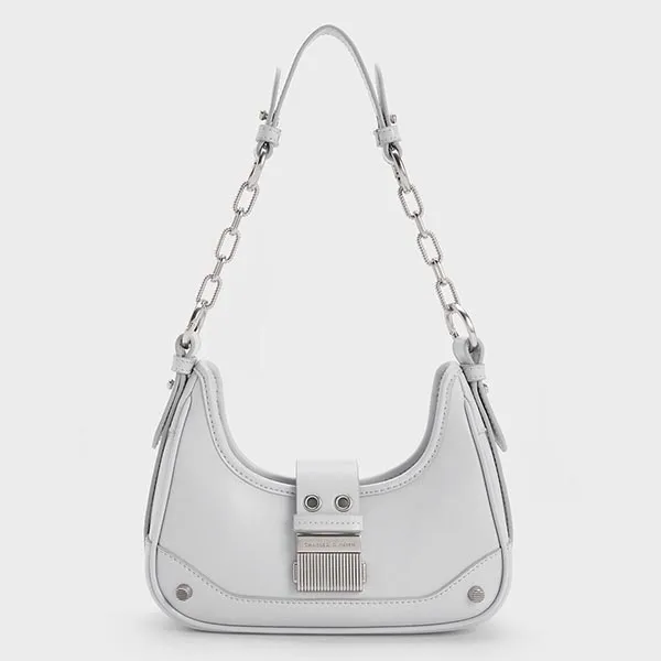 Túi Đeo Vai Charles & Keith CNK Winslet Belted Hobo Bag 40271053 Màu Xám Nhạt