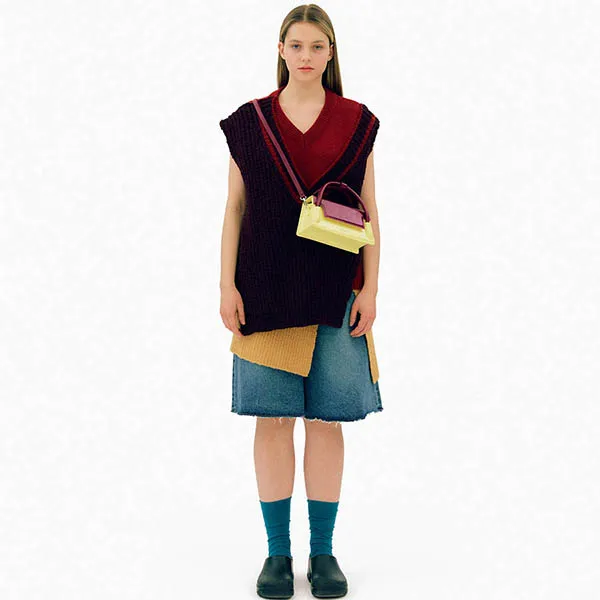Túi Xách Tay Find Kapoor Marty Wedge Bag 22 Crinkled Lemon Purple Màu Đỏ Vàng