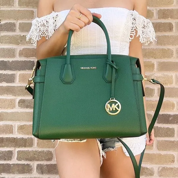 Túi Xách Tay Michael Kors MK Mercer Top Zip Satchel Belted Medium 35F2GM9S8L Màu Xanh Green