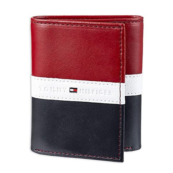 Ví Nam Tommy Hilfiger Men's Genuine Leather Slim Trifold Wallet With ID Window Phối Màu - 1