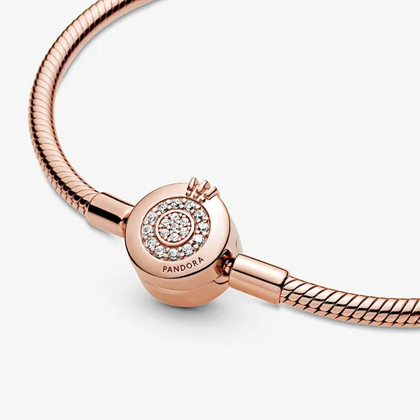 Vòng Đeo Tay Nữ Pandora Moments Sparkling Crown O Snake Chain Bracelet 589046C01 Vàng Hồng Size 19