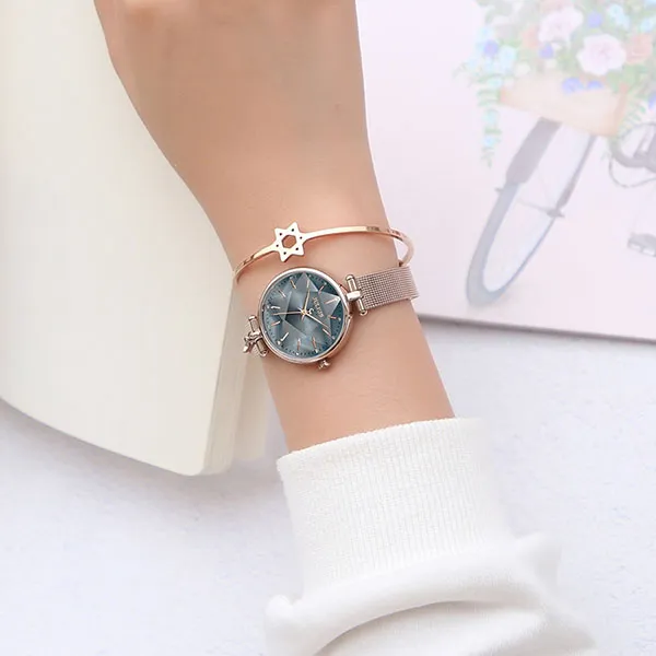 Đồng Hồ Nữ Julius JA-1145B Màu Đồng Mặt Xanh