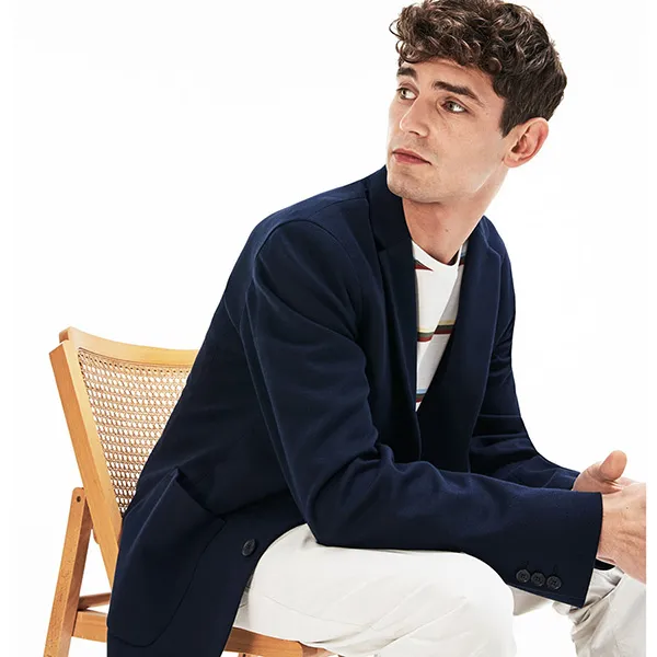 Áo Blazer Lacoste Men's Stretch Cotton Jersey Piqué VH5921.MXQ Màu Xanh Navy