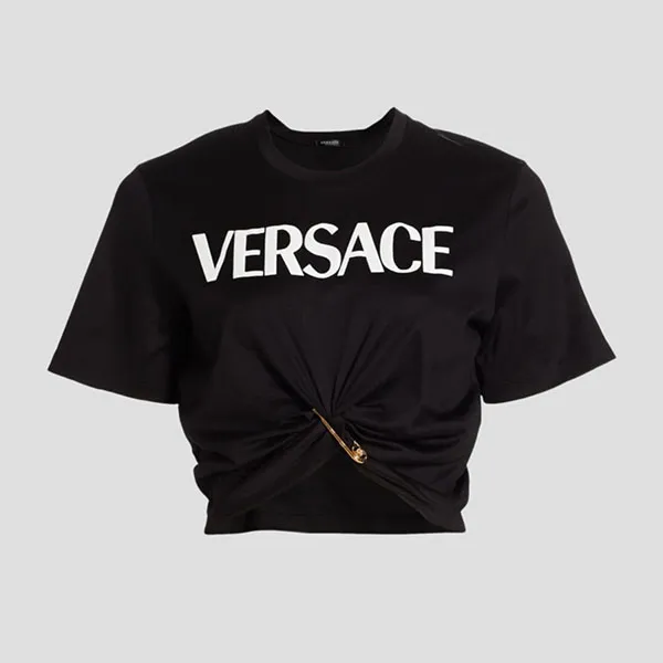Áo Croptop Nữ Versace Black Logo Printed 1010259 1A00769 2B020 Màu Đen