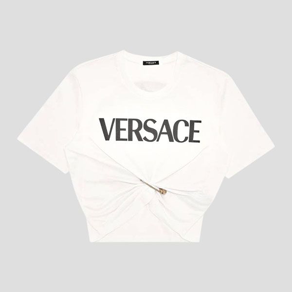 Áo Croptop Nữ Versace White Logo Printed 1010259 1A00769 2W020 Màu Trắng - 3