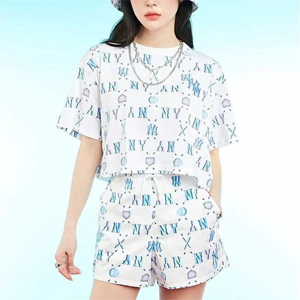 Áo Croptop Nữ MLB Summer Monogram 3FTSM6023-50WHS Màu Trắng Họa Tiết Size S