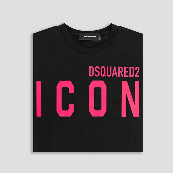Áo Phông Dsquared2 Black Logo ICON Pink Printed S79GC0068 S23009 962X Màu Đen