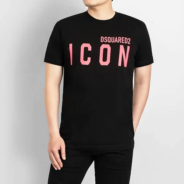 Áo Phông Dsquared2 Black Logo ICON Pink Printed S79GC0068 S23009 962X Màu Đen