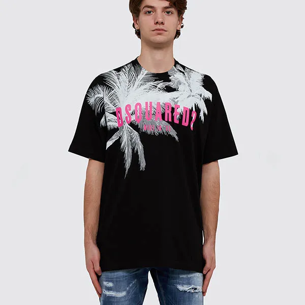 Áo Phông Dsquared2 Black Logo 'Palms Slouch' Printed S74GD1098 S23009 900 Màu Đen