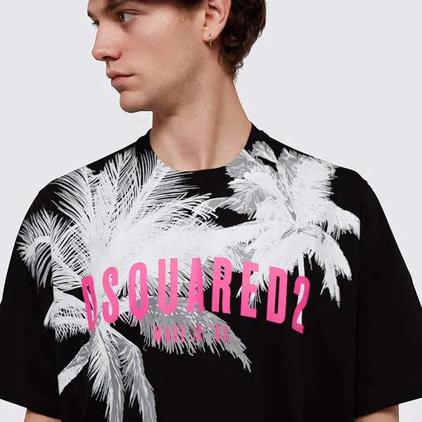 Áo Phông Dsquared2 Black Logo 'Palms Slouch' Printed S74GD1098 S23009 900 Màu Đen