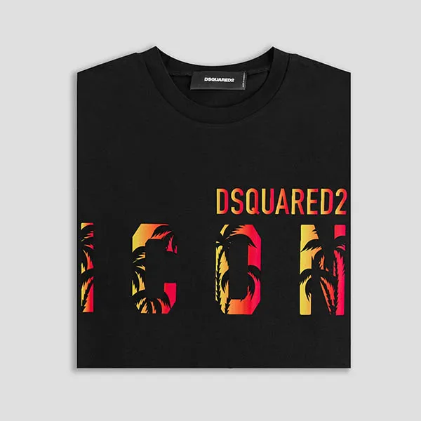 Áo Phông Dsquared2 Black Logo 'Sunset Cool' ICON Printed S79GC0065 S23009 900 Màu Đen