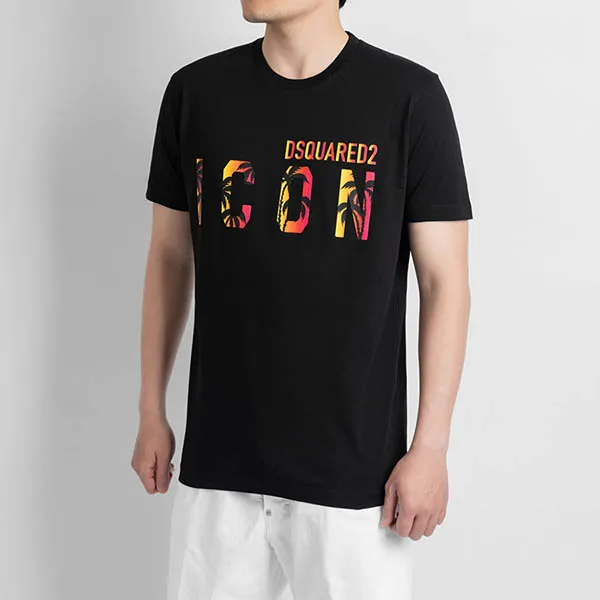 Áo Phông Dsquared2 Black Logo 'Sunset Cool' ICON Printed S79GC0065 S23009 900 Màu Đen