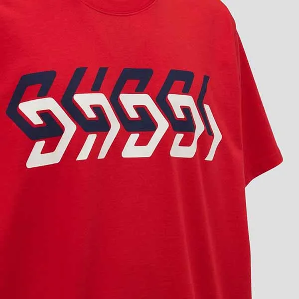Áo Phông Gucci Geometric Block Logo 616036 XJDV9 6229 Màu Đỏ