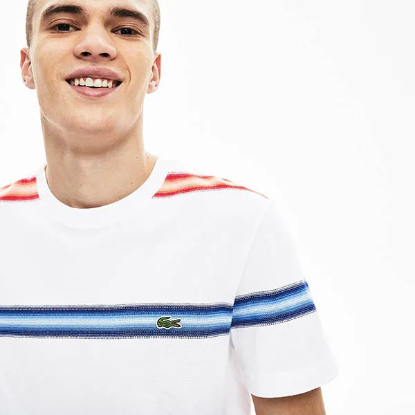 Áo Phông Lacoste Men's Short Sleeve Ombre Striped TH5065 RXT Màu Trắng Size 4 - M