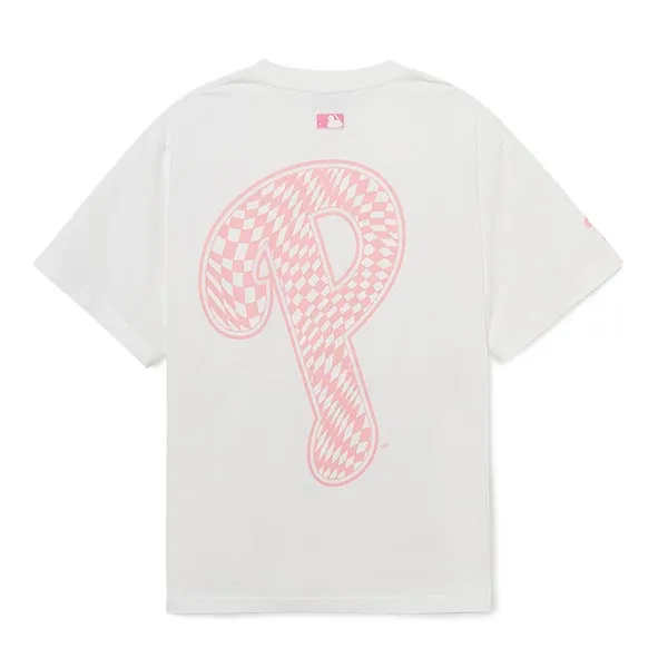 Áo Phông MLB Checkerboard Clipping Logo Overfit Philadelphia Phillies Tshirt 3ATSO0233-10WHS Màu Trắng Size S