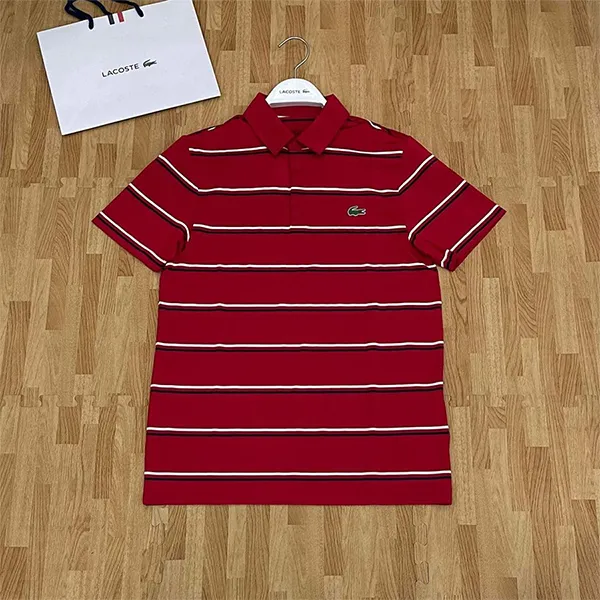 Áo Polo Lacoste Men's Golf Cotton Màu Kẻ Đỏ Size S