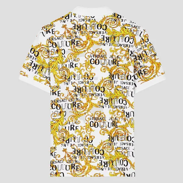 Áo Polo Versace Couture White Logo Baroque Printed 74GAG6S0 JS149 G03 Màu Vàng Trắng Size M