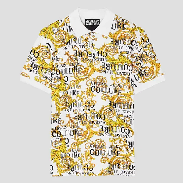 Áo Polo Versace Couture White Logo Baroque Printed 74GAG6S0 JS149 G03 Màu Vàng Trắng Size M