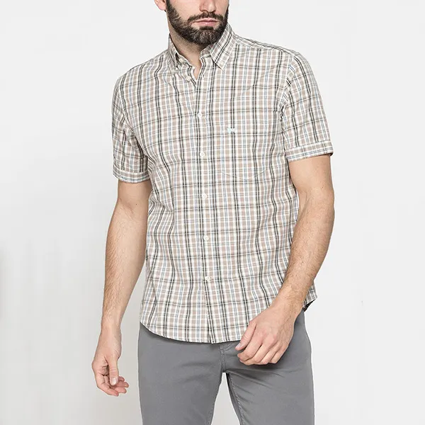 Áo Sơ Mi Carrera Jeans Short Sleeved Shirt 213C1230A_B38 Kẻ Ca Rô Màu Nâu Be Size M