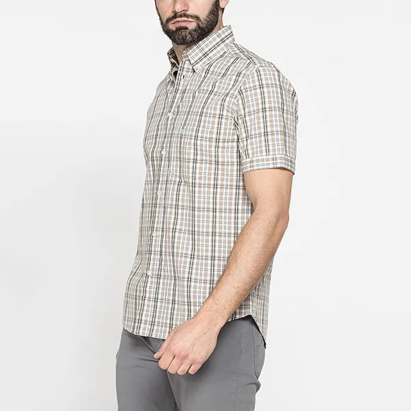 Áo Sơ Mi Carrera Jeans Short Sleeved Shirt 213C1230A_B38 Kẻ Ca Rô Màu Nâu Be Size M