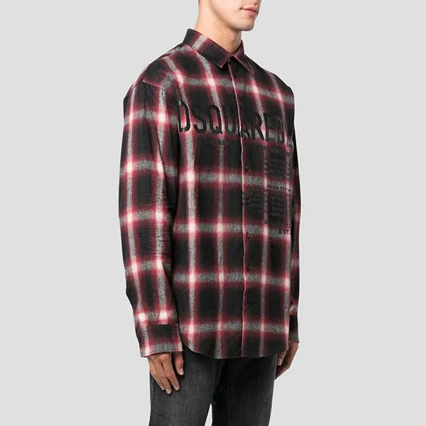 Áo Sơ Mi Dsquared2 Checked Logo Printed S74DM0647 S54782 001 Phối Màu Size 48
