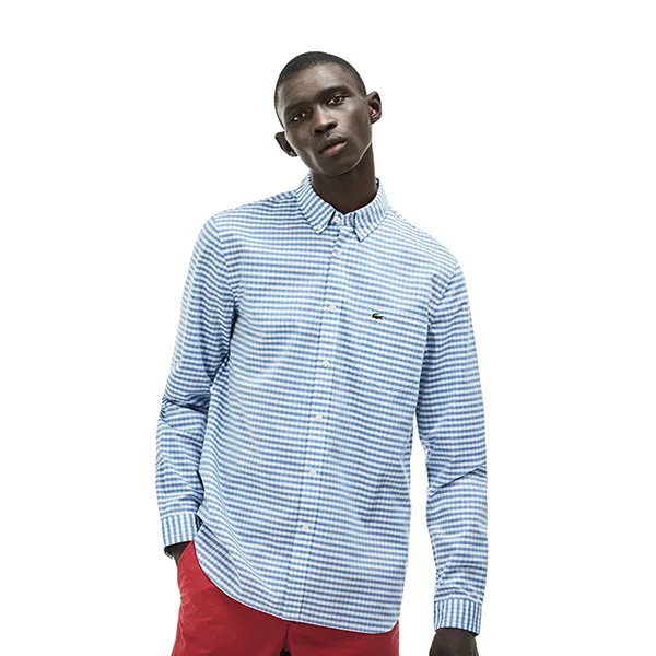 Áo Sơ Mi Lacoste Man Shirt Mini Gingham Check CH9559 MR8 Màu Kẻ Xanh Size M