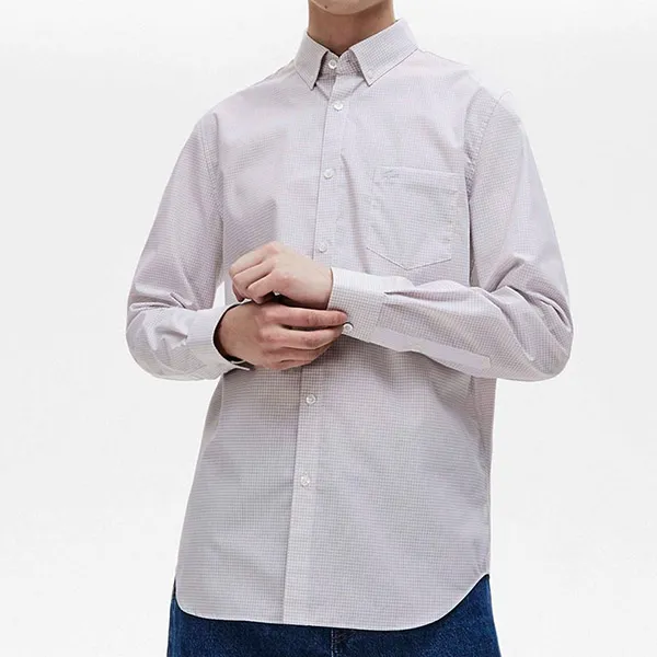 Áo Sơ Mi Nam Dài Tay Lacoste Regular CH0439NNY Màu Hồng Trắng Size 41