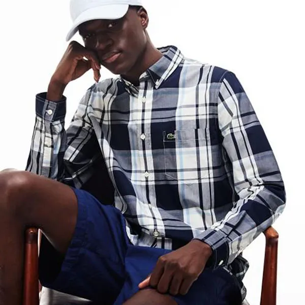 Áo Sơ Mi Lacoste Slim Fit CH5142 525 Màu Đen Kẻ Trắng Size L