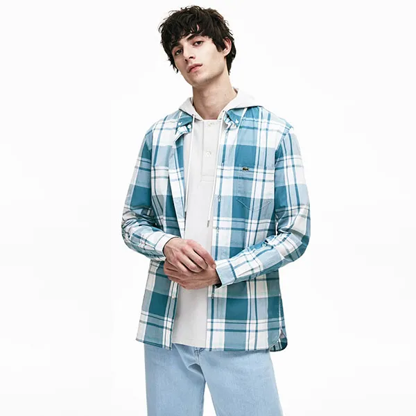 Áo Sơ Mi Lacoste Slim Fit CH5142 6UW Màu Xanh Kẻ Trắng Size L