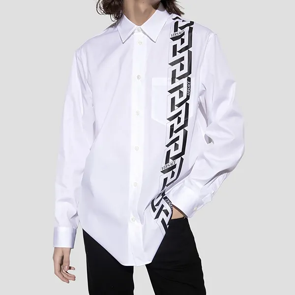 Áo Sơ Mi Versace White With Logo 'La Greca' Printed 1003921 1A02810 1W000 Màu Trắng