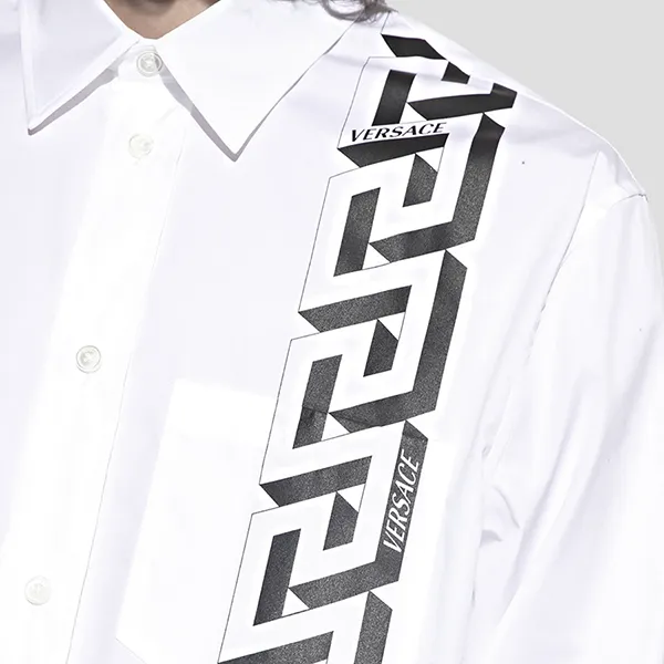Áo Sơ Mi Versace White With Logo 'La Greca' Printed 1003921 1A02810 1W000 Màu Trắng