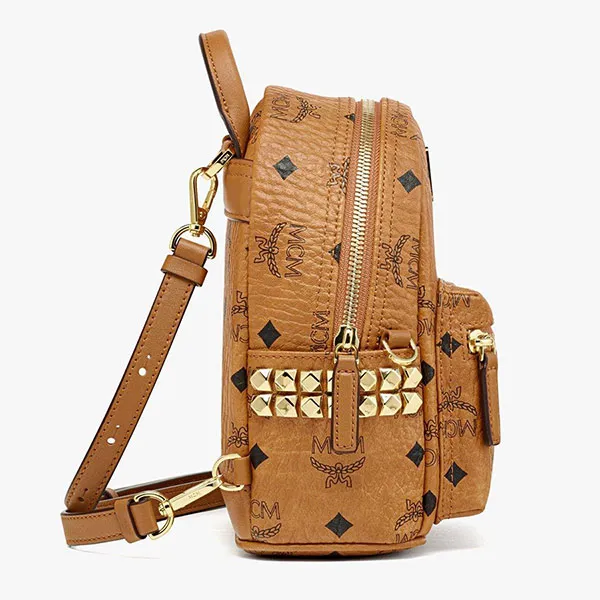 Balo Nữ MCM Visetos Stark Bebe Boo Side Studded Backpack X-Mini Cognac Màu Nâu