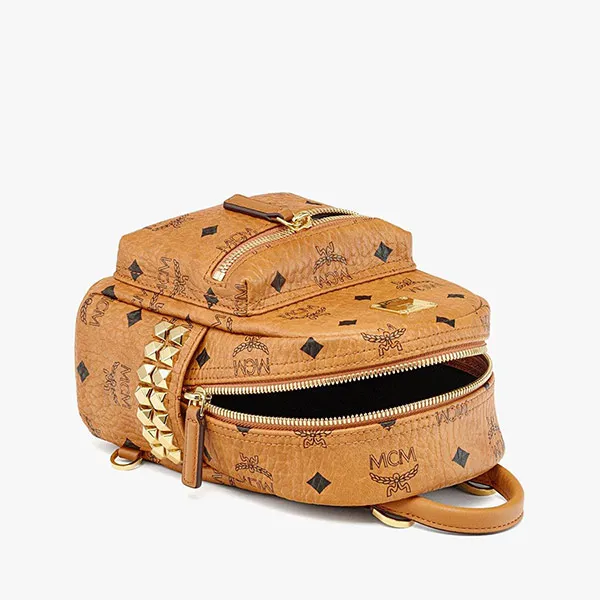 Balo Nữ MCM Visetos Stark Bebe Boo Side Studded Backpack X-Mini Cognac Màu Nâu