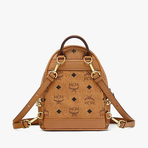 Balo Nữ MCM Visetos Stark Bebe Boo Side Studded Backpack X-Mini Cognac Màu Nâu