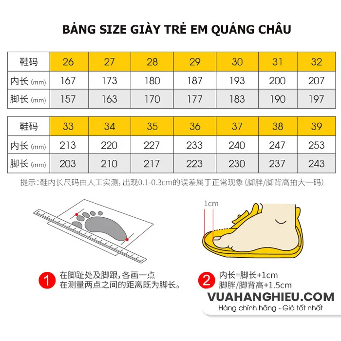 Bảng size giày trẻ em Việt Nam, Quốc tế đầy đủ, chính xác nhất - 7