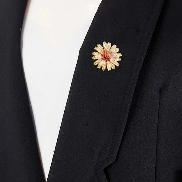 Cài Áo Meri Bông Hoa Khảm Đá Sang Trọng BR494 Màu Vàng Hồng